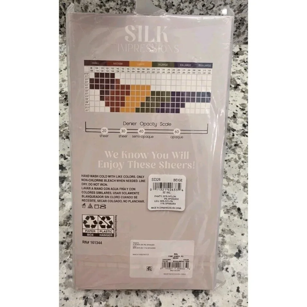 Silk Impressions‎ XXL 2 Pair 15 Denier Beige Sheer High Waist Pantyhose
